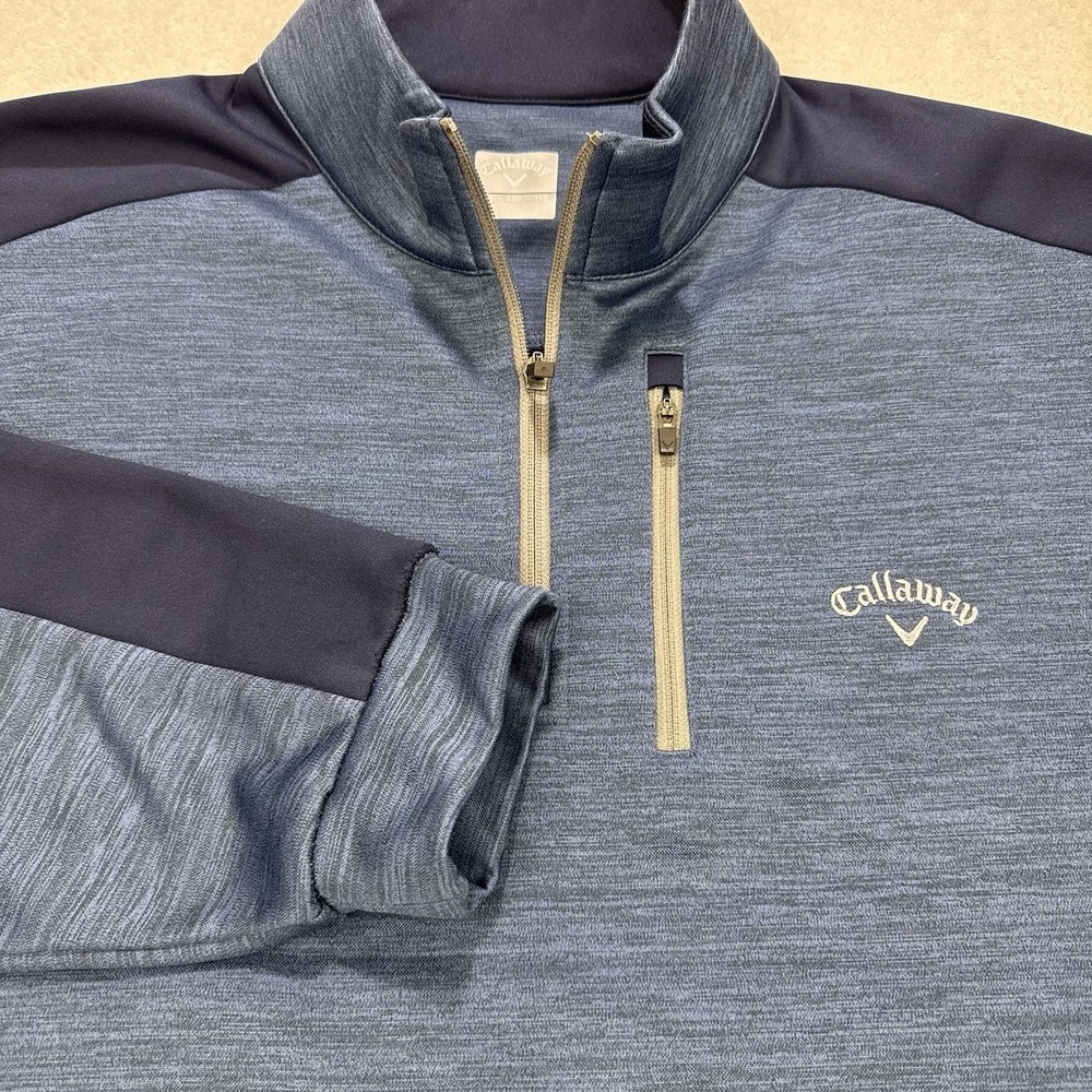Callaway‎ 1/4 Zip Pullover Men 2XL Blue Golf Weather Series Wicking Tech Pocket